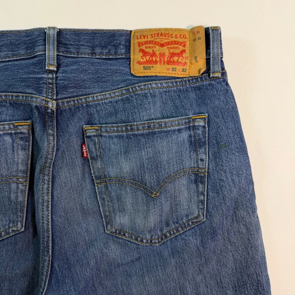 Levis 501 Original Fit Mens Blue Denim Straight Leg Button Fly Jeans 34x31‎